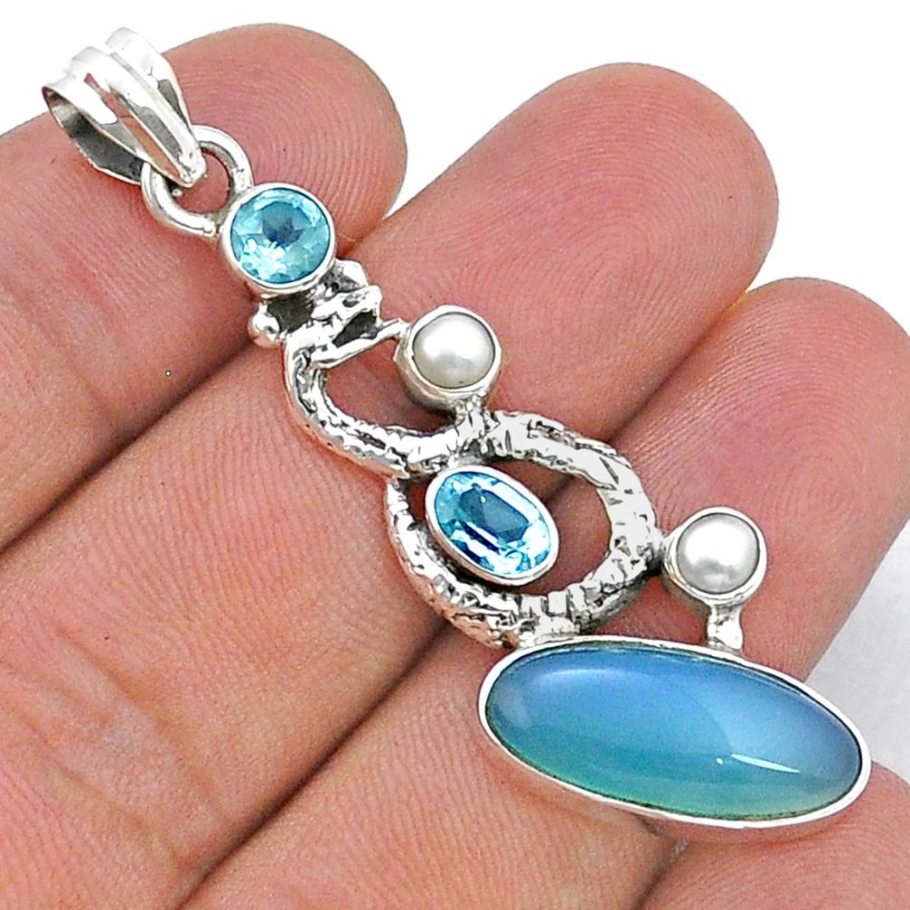 11.58cts natural aqua chalcedony topaz 925 sterling silver snake pendant u78915