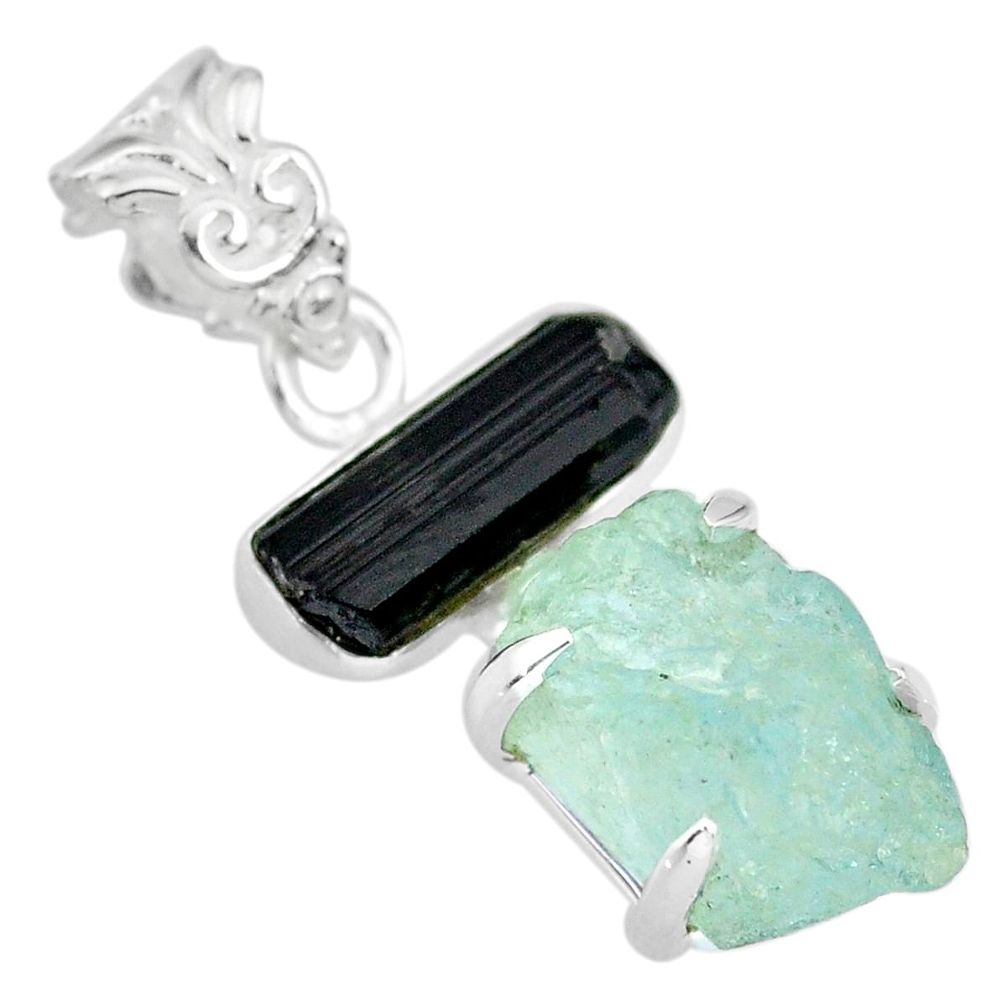 15.31cts natural aquamarine raw tourmaline rough 925 silver pendant r83007