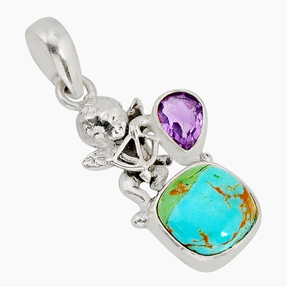 5.23cts natural arizona mohave turquoise amethyst silver angel pendant y74591