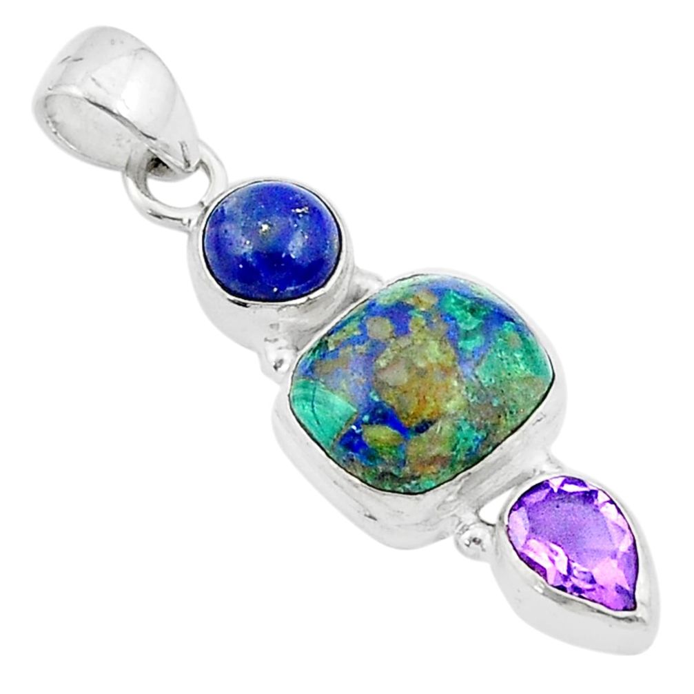 7.64cts natural azurite malachite lapis lazuli amethyst silver pendant u28007