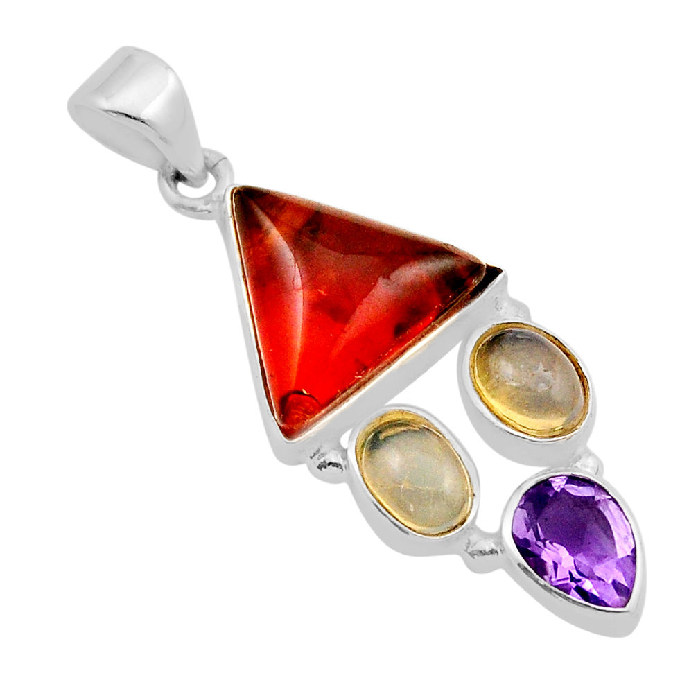 5.26cts natural baltic amber ethiopian opal amethyst 925 silver pendant y87436
