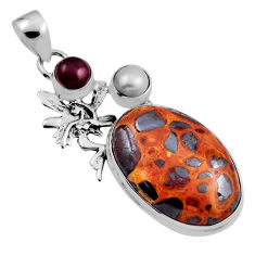 19.82cts natural bauxite garnet pearl silver angel wings fairy pendant n24673