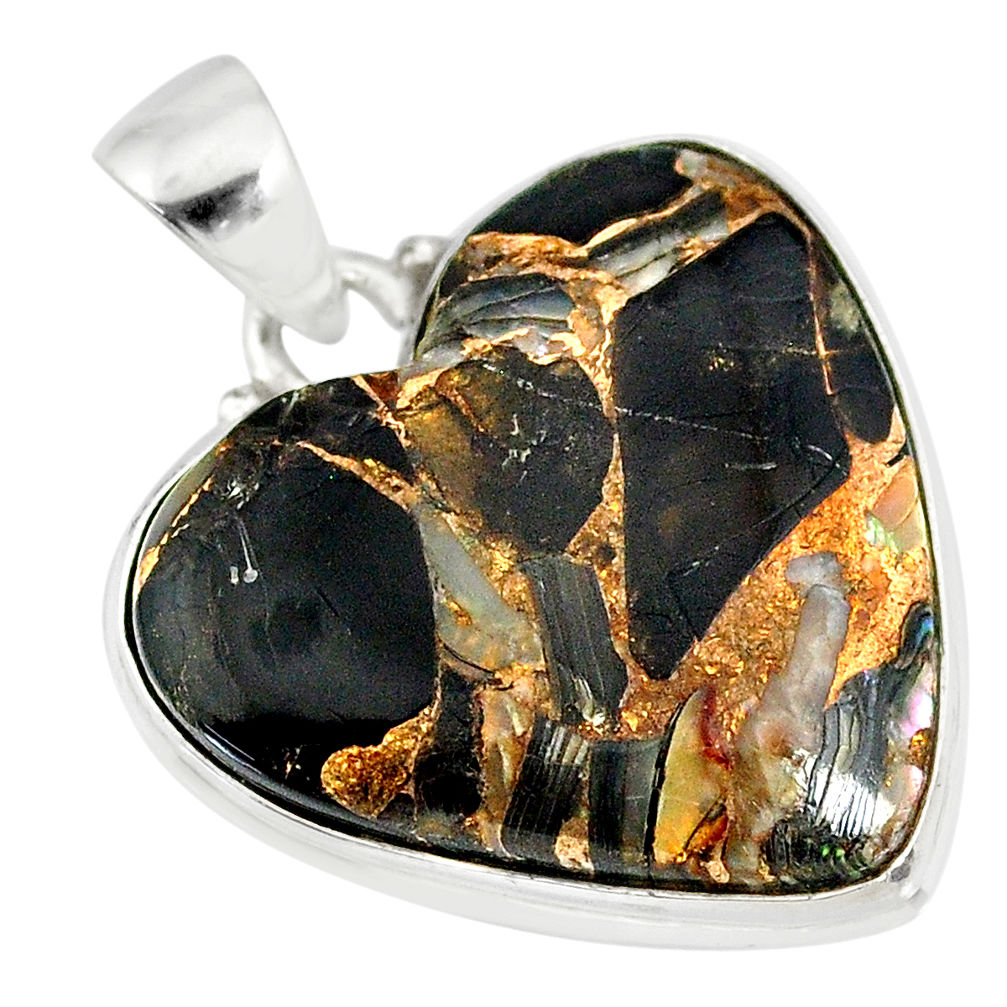 14.68cts natural black australian obsidian 925 silver heart pendant r83231
