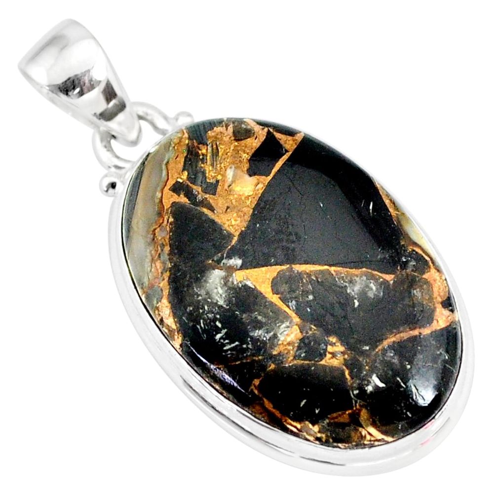 15.08cts natural black australian obsidian 925 sterling silver pendant r83405