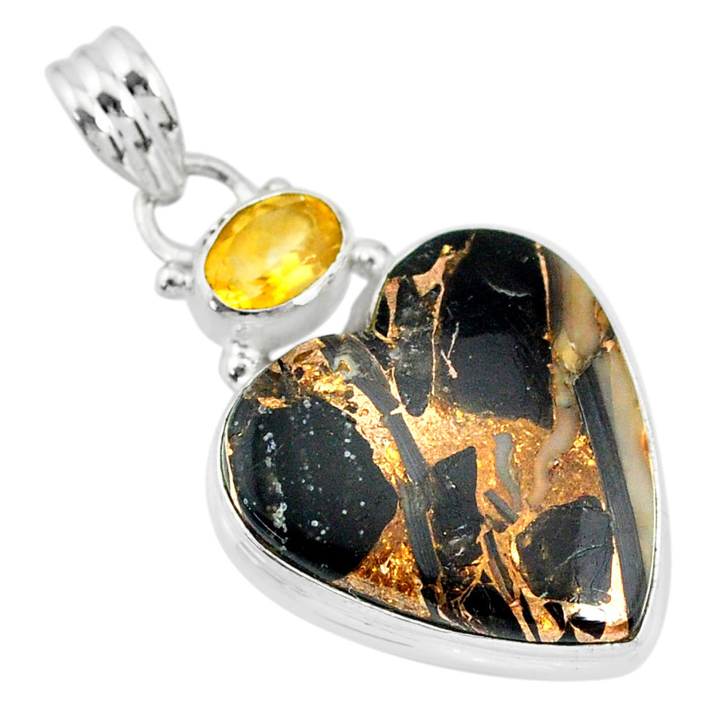 14.72cts natural black australian obsidian citrine 925 silver pendant r83471