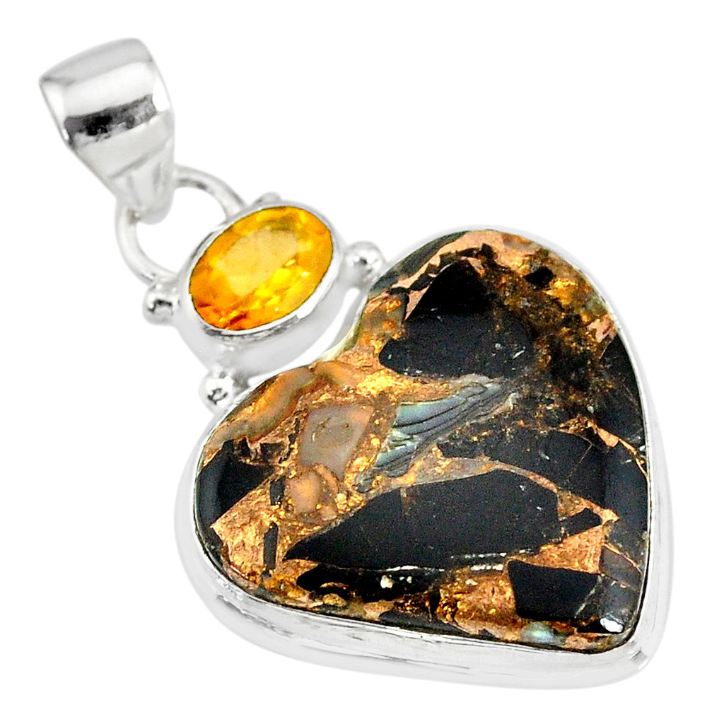 14.68cts natural black australian obsidian citrine 925 silver pendant r83519