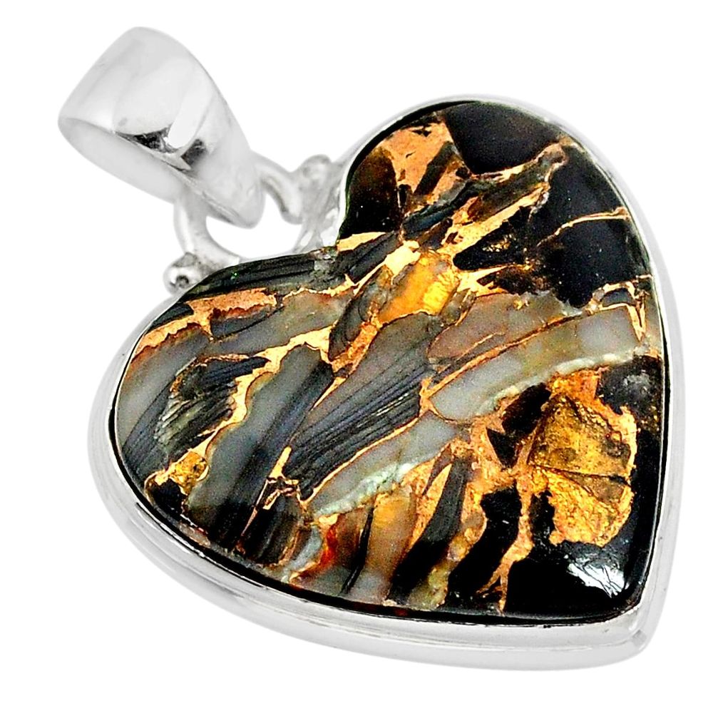 15.08cts natural black australian obsidian heart 925 silver pendant r83235