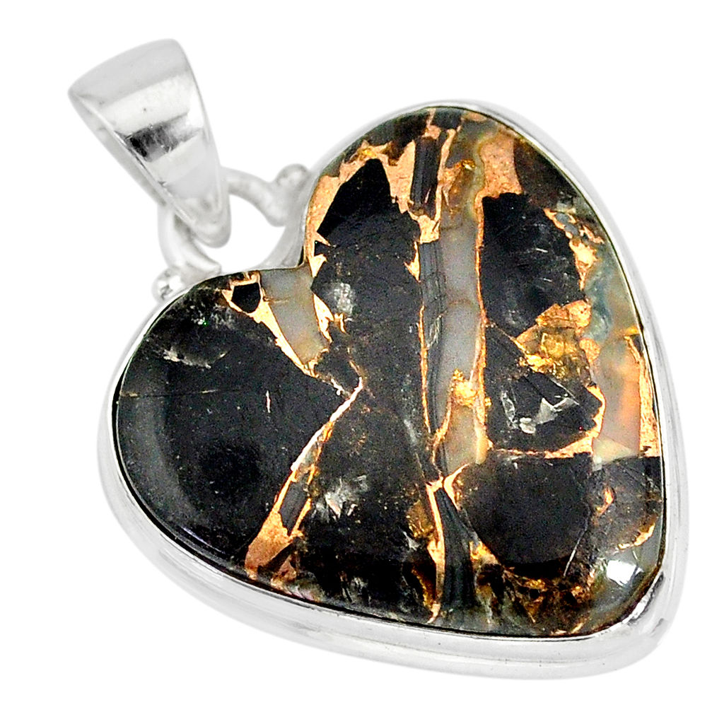15.65cts natural black australian obsidian heart 925 silver pendant r83239