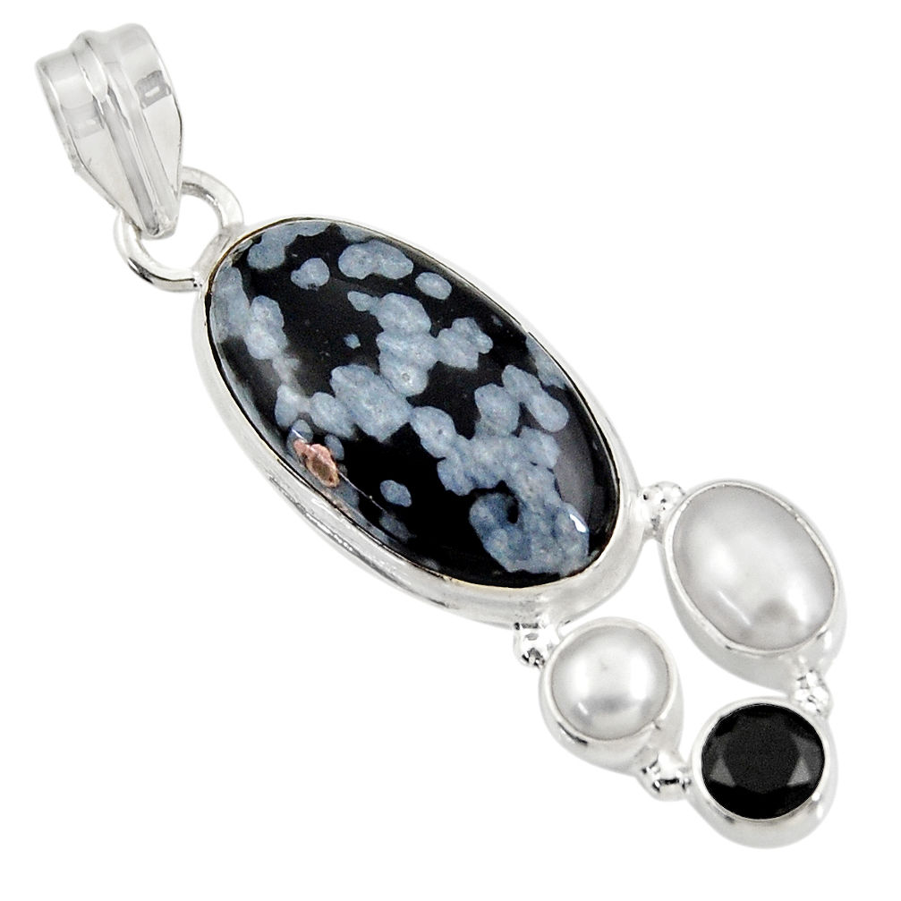 15.02cts natural black australian obsidian onyx pearl 925 silver pendant d39362