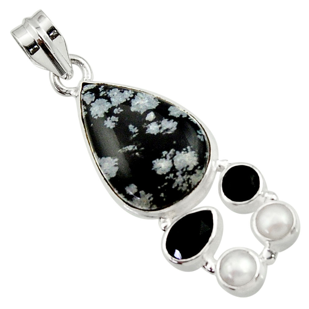 n obsidian onyx pearl 925 silver pendant d45166
