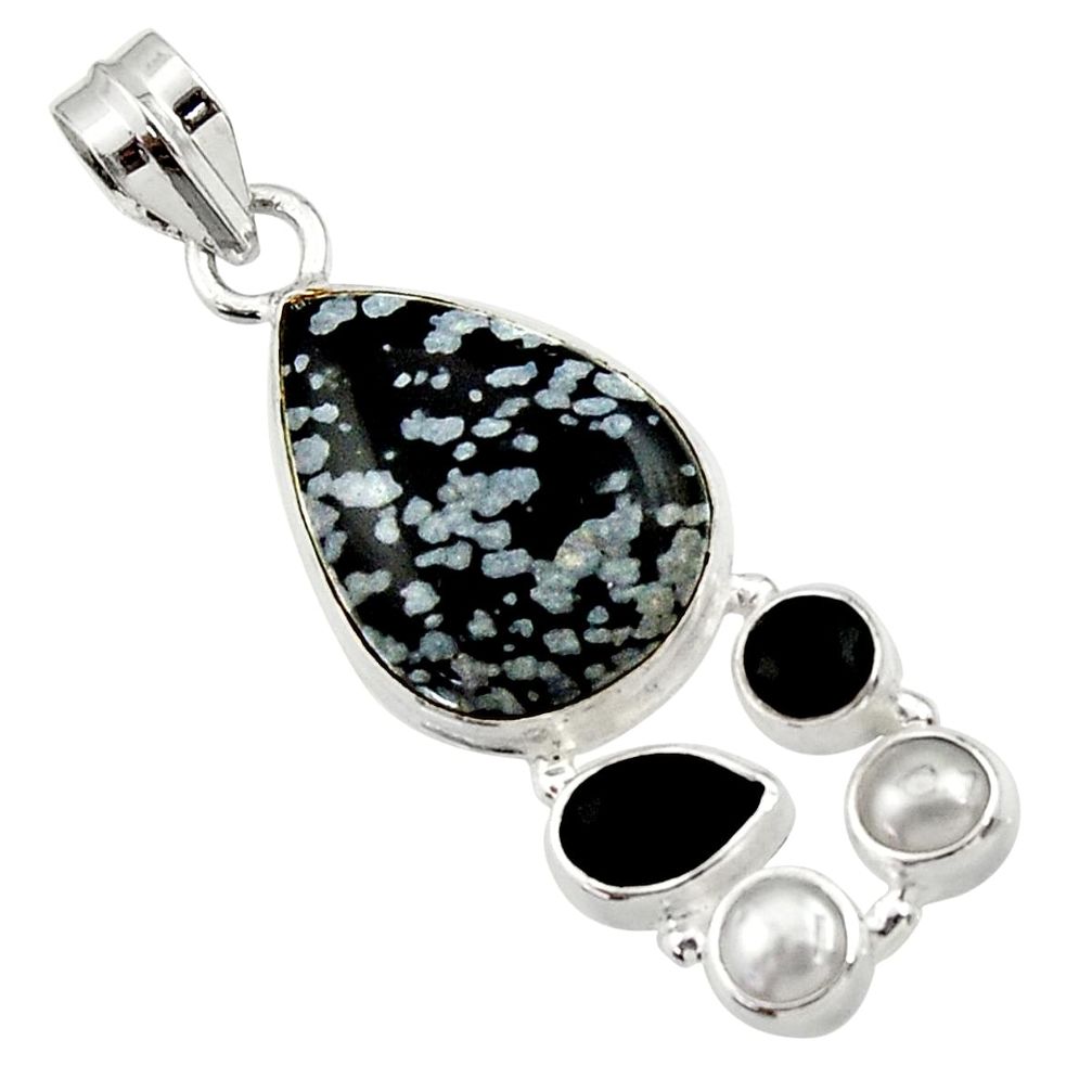  black australian obsidian onyx pearl 925 silver pendant d45172