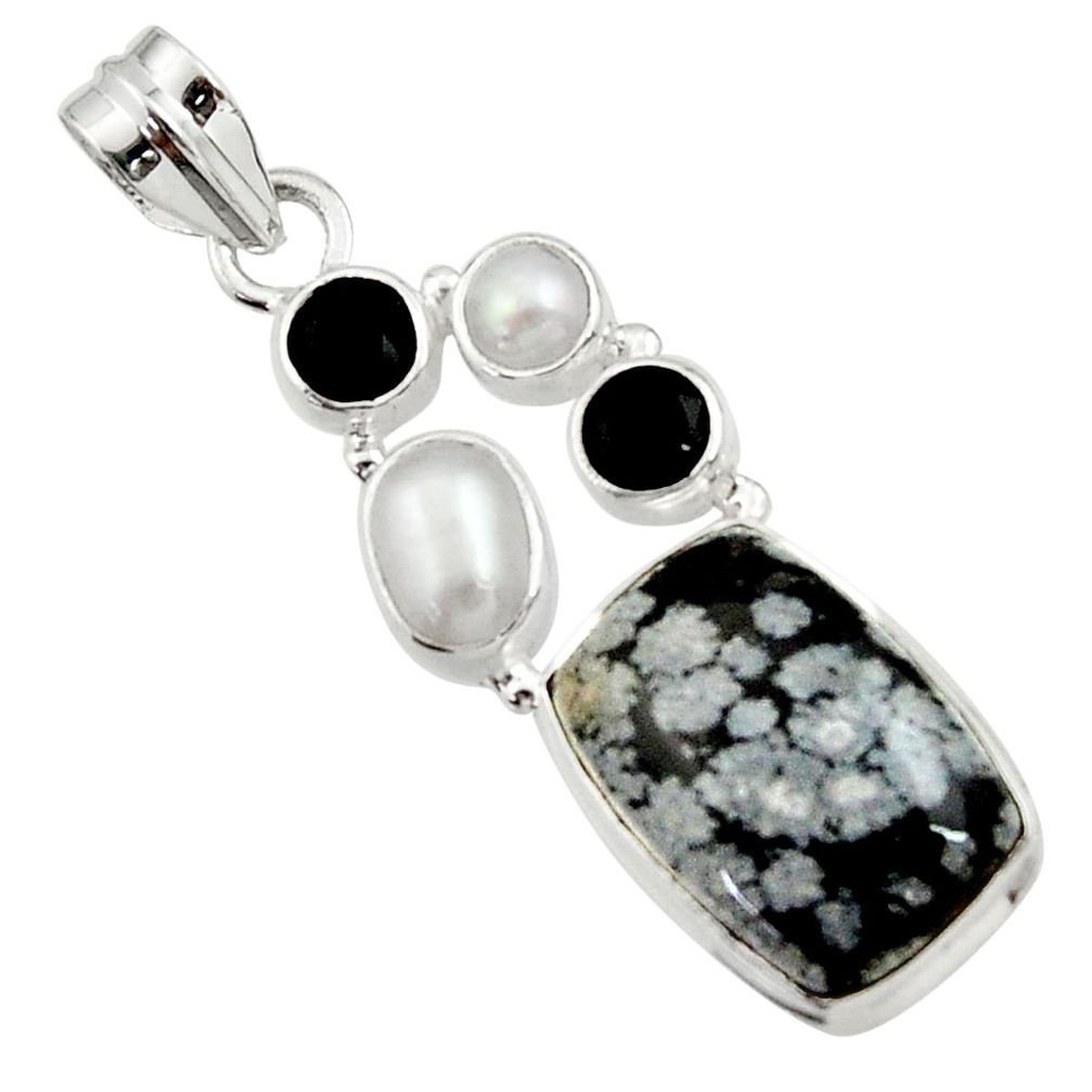  black australian obsidian onyx pearl 925 silver pendant d45174