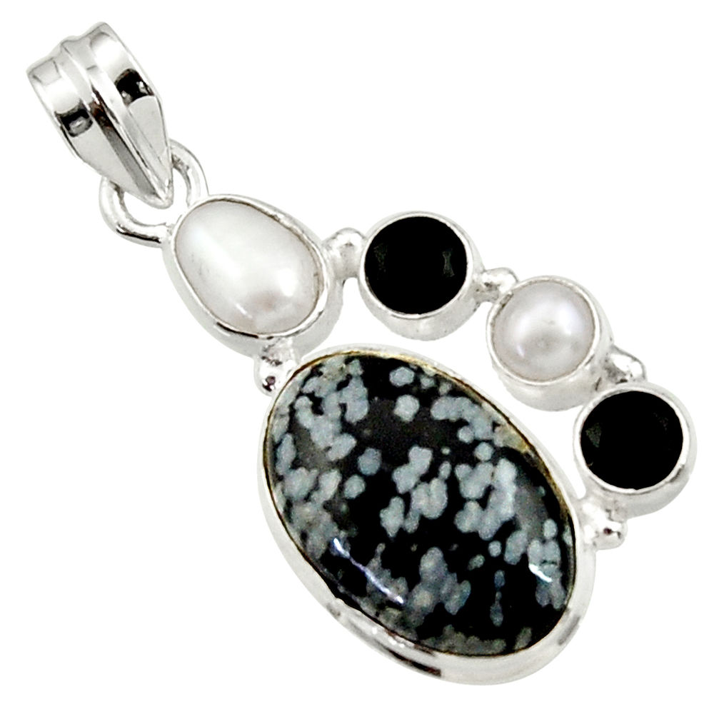 n obsidian onyx pearl 925 silver pendant d45180