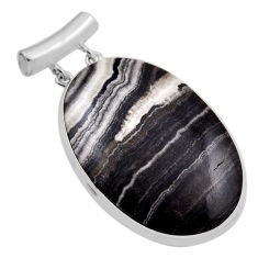 31.94cts natural black banded oil shale oval 925 sterling silver pendant n25002