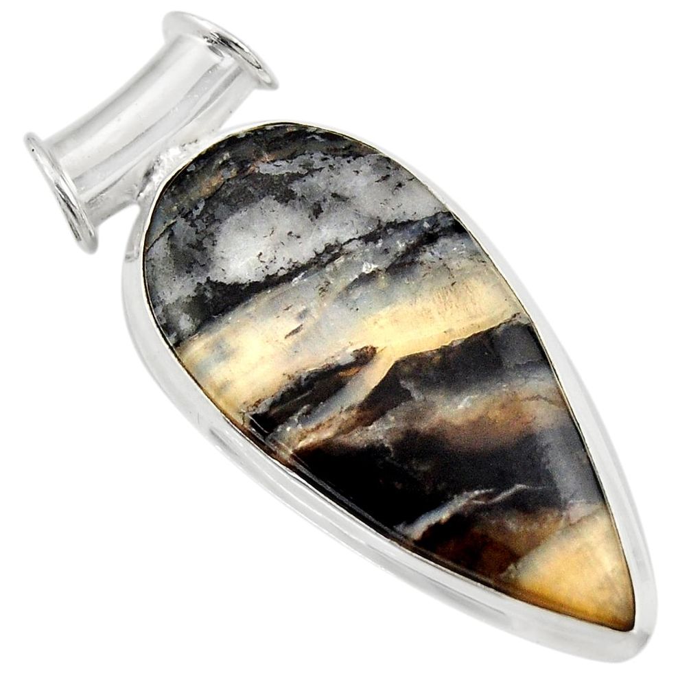  black banded oil shale pear 925 sterling silver pendant d42141