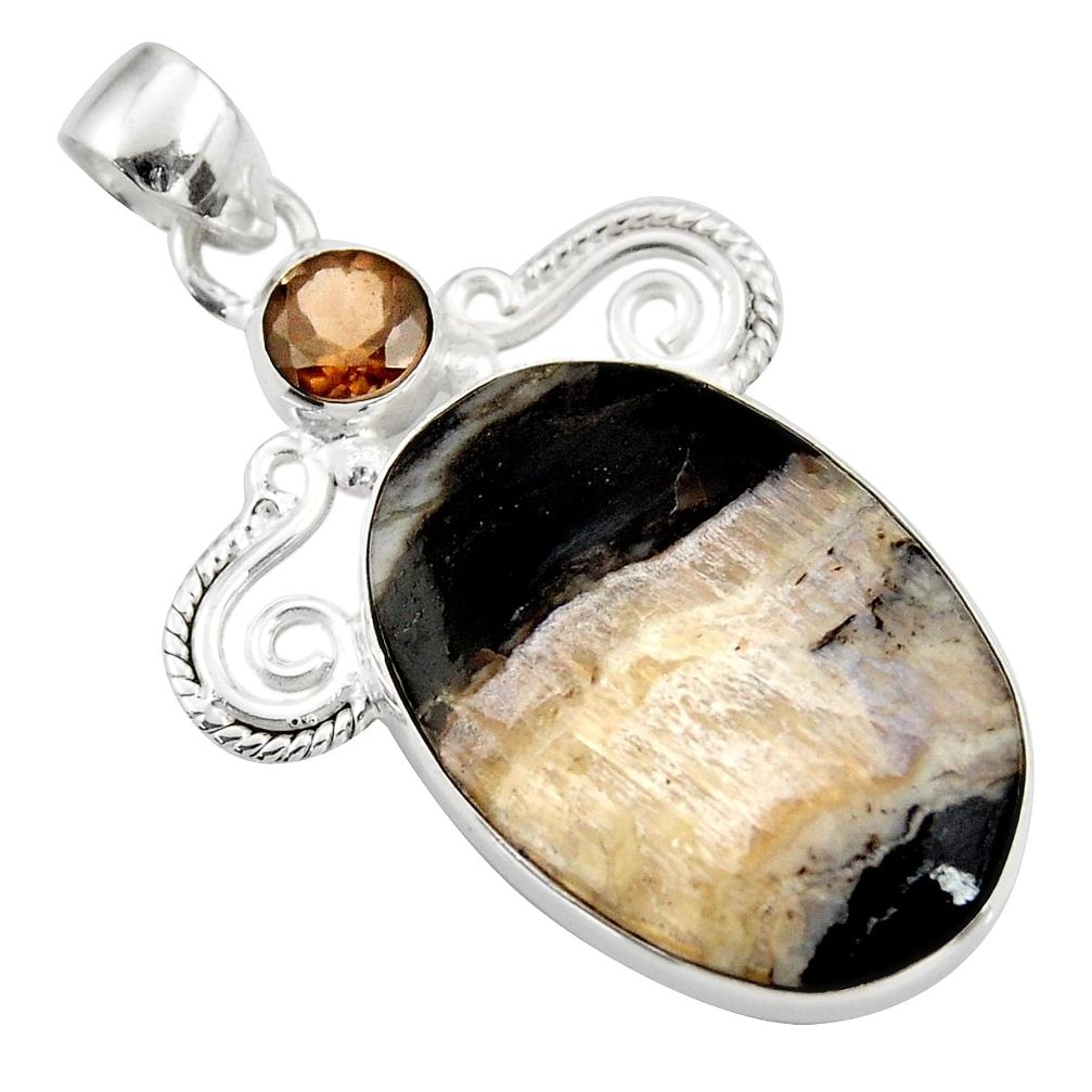  black banded oil shale smoky topaz 925 silver pendant d42148