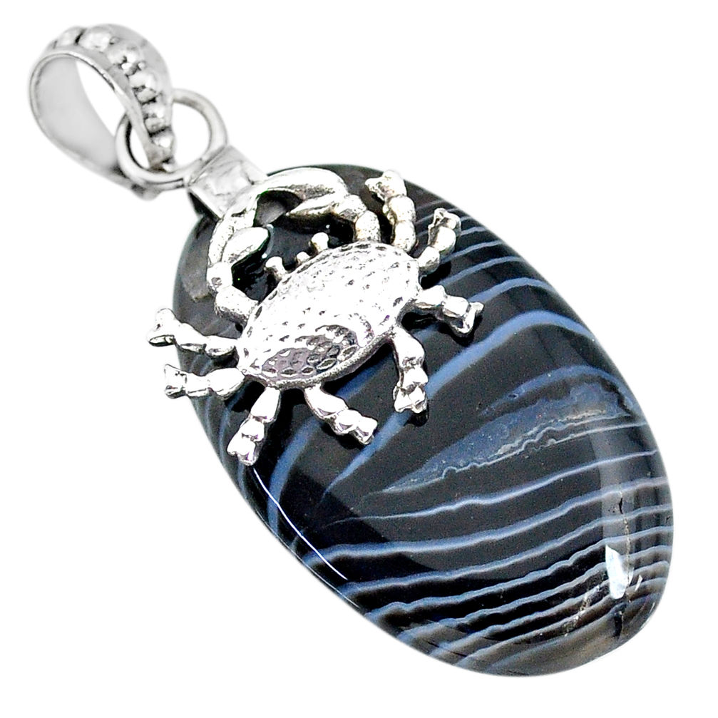 24.38cts natural black botswana agate 925 sterling silver crab pendant r91295
