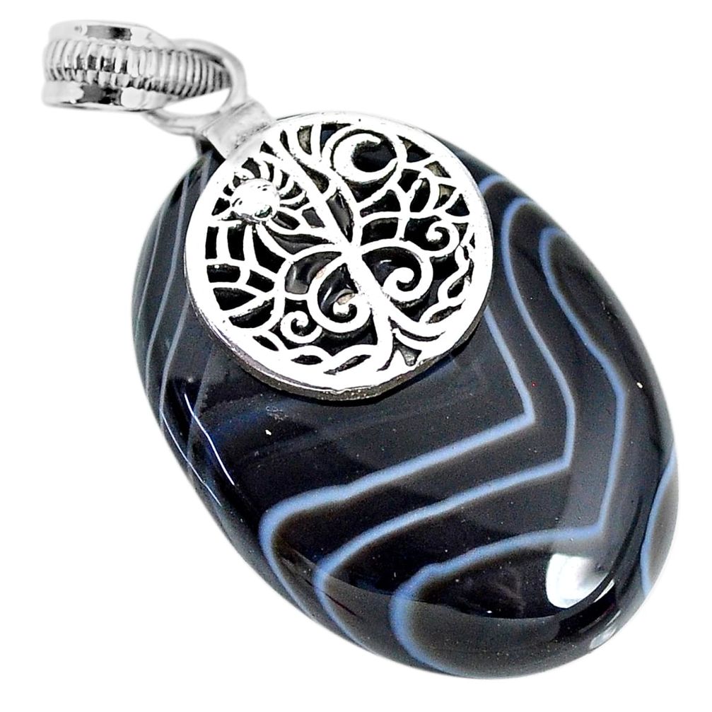 37.06cts natural black botswana agate 925 sterling silver pendant jewelry r91298