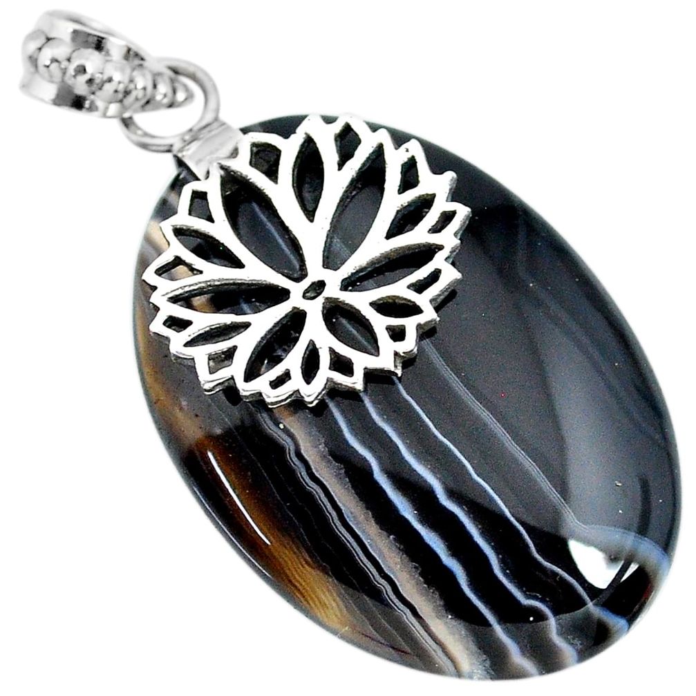 33.69cts natural black botswana agate 925 sterling silver pendant jewelry r91300