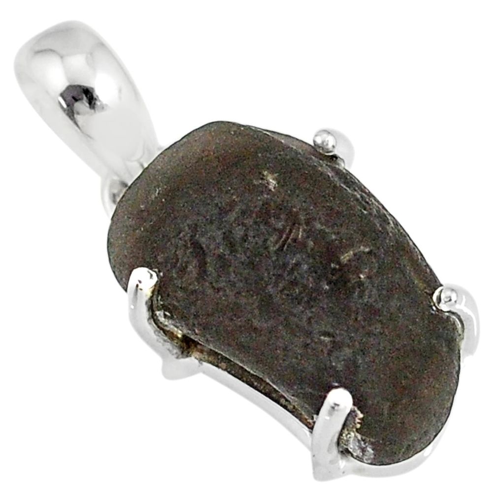 13.15cts natural black chintamani saffordite 925 silver handmade pendant r79496