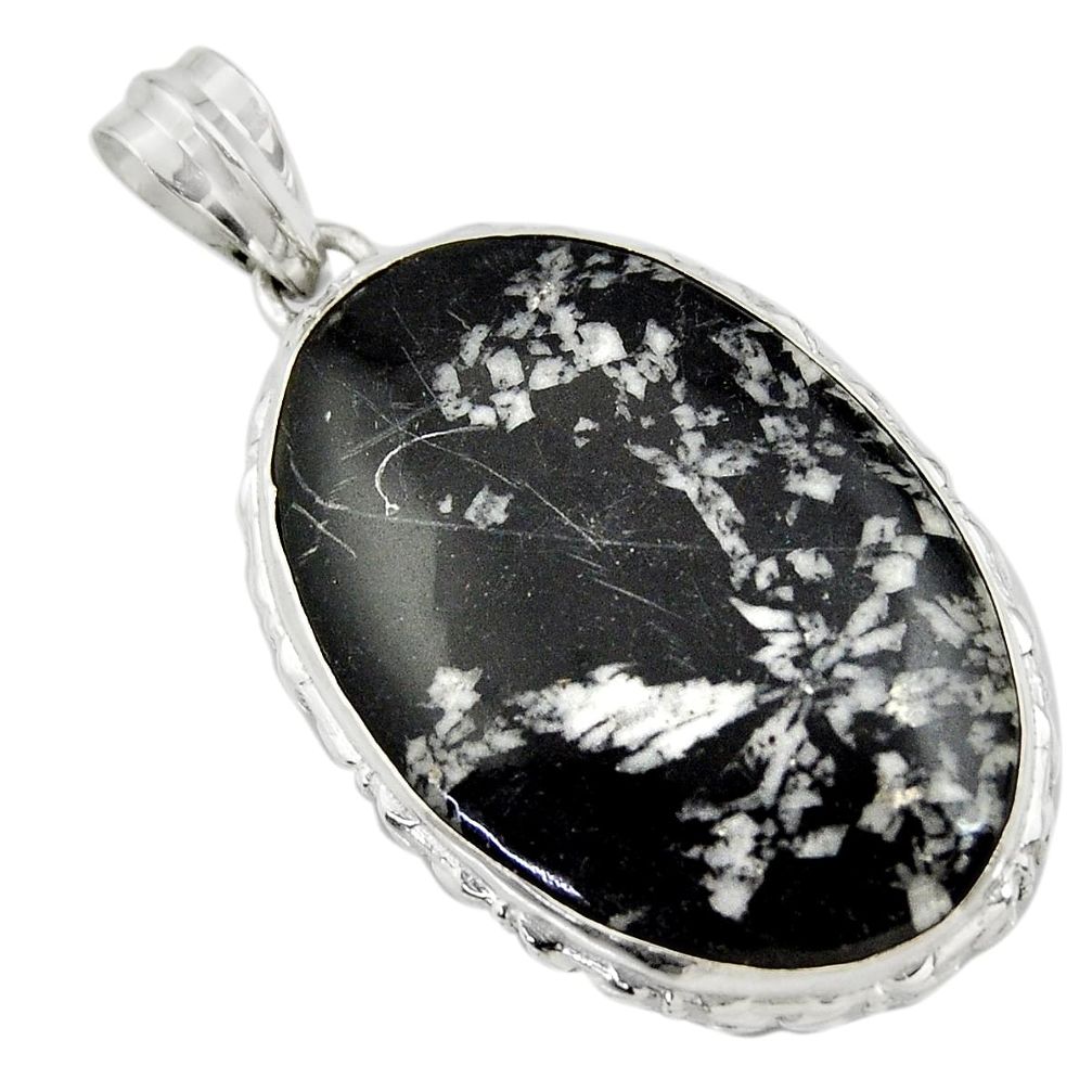 28.08cts natural black chrysanthemum 925 sterling silver pendant jewelry r30574