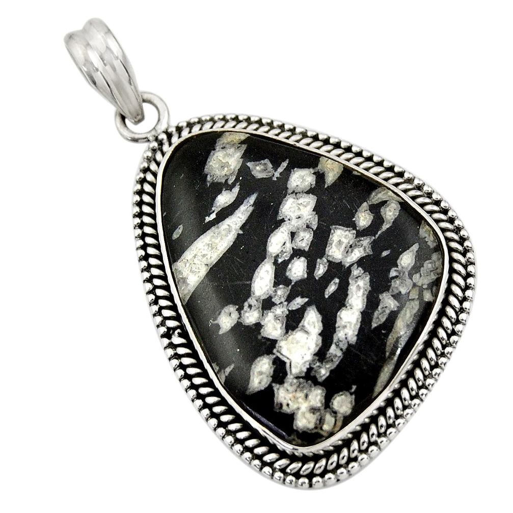 27.77cts natural black chrysanthemum 925 sterling silver pendant jewelry r30580