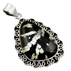 26.68cts natural black chrysanthemum 925 sterling silver pendant jewelry r30602