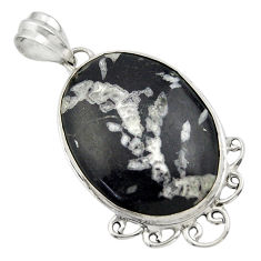 24.38cts natural black chrysanthemum 925 sterling silver pendant jewelry r32090