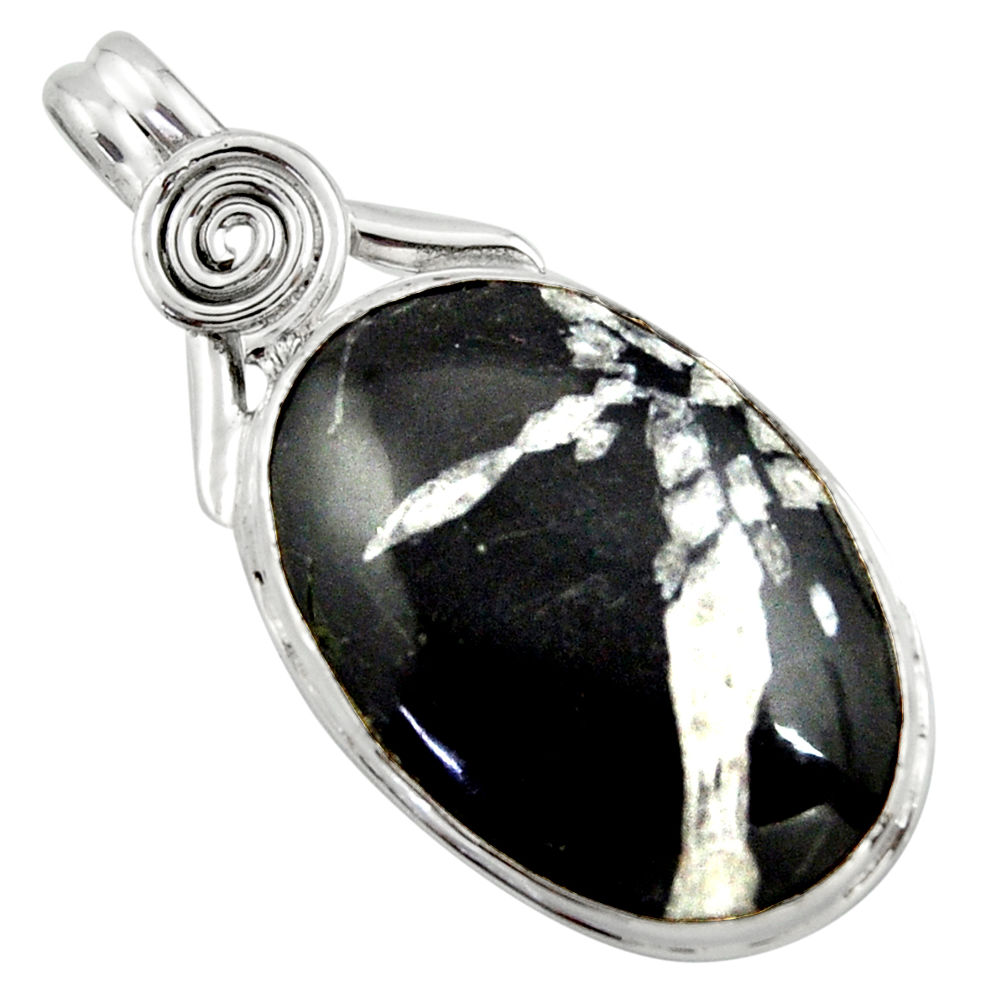 18.70cts natural black chrysanthemum 925 sterling silver pendant jewelry r41805