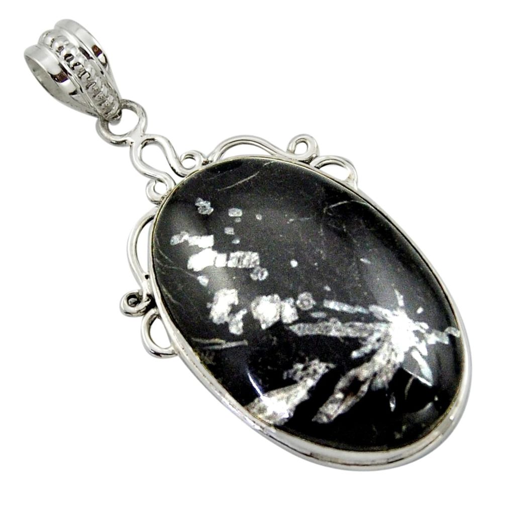 20.88cts natural black chrysanthemum 925 sterling silver pendant jewelry r41808