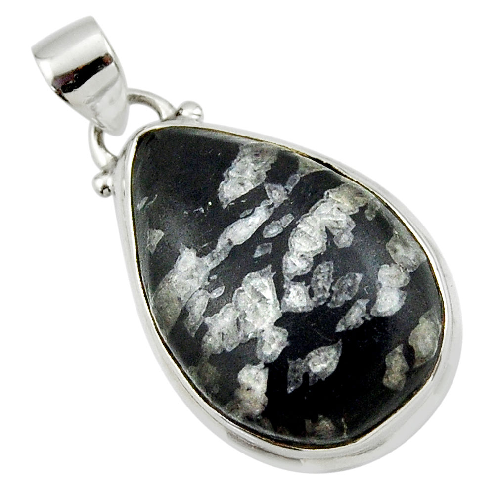 16.48cts natural black chrysanthemum 925 sterling silver pendant jewelry r46181