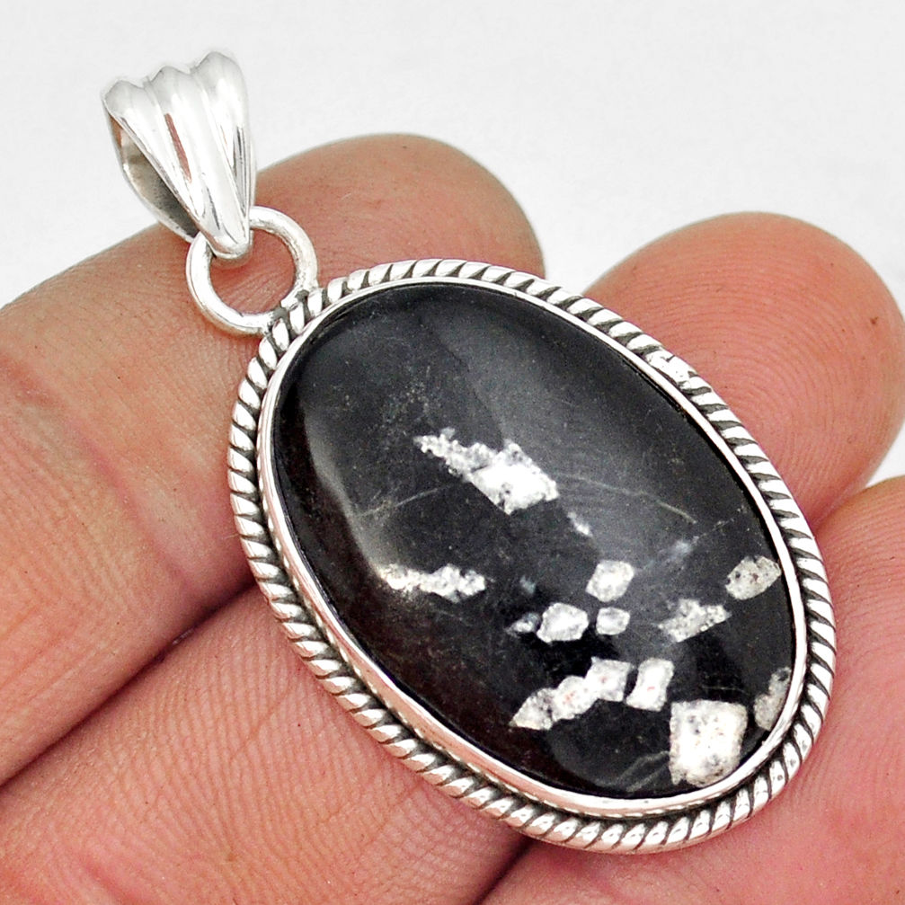 18.41cts natural black chrysanthemum 925 sterling silver pendant jewelry y9468