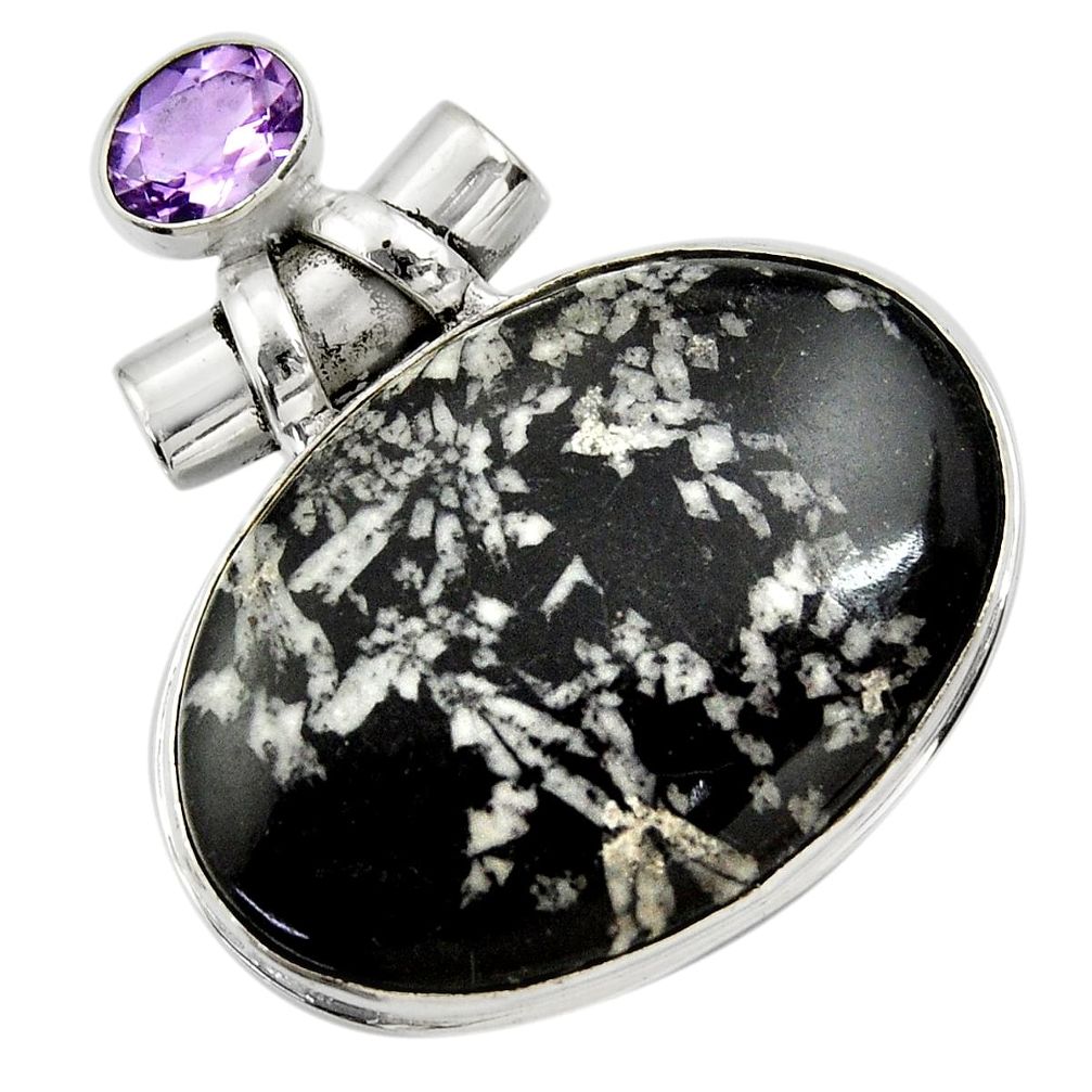 33.68cts natural black chrysanthemum amethyst 925 sterling silver pendant r30577