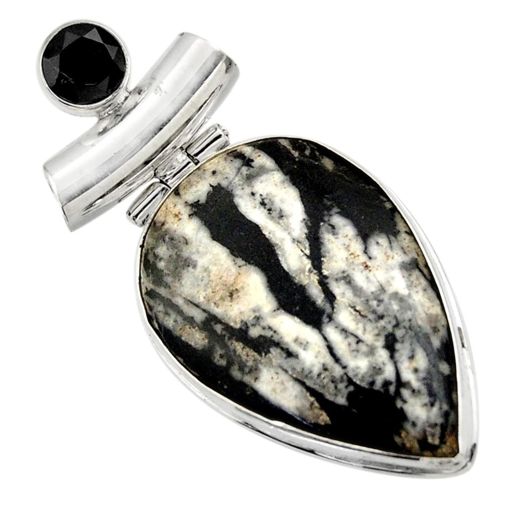 22.59cts natural black chrysanthemum onyx 925 sterling silver pendant r32100