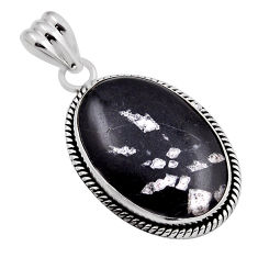 18.41cts natural black chrysanthemum oval sterling silver pendant jewelry n23488