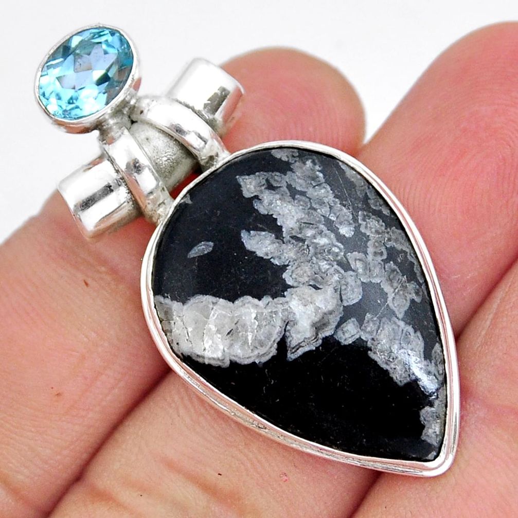 25.00cts natural black chrysanthemum topaz 925 sterling silver pendant y6484
