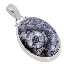 16.87cts natural black colus fossil 925 sterling silver pendant jewelry n51649