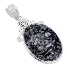 22.59cts natural black colus fossil 925 sterling silver pendant jewelry y5233