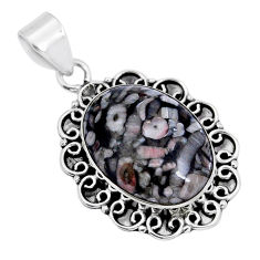 15.53cts natural black colus fossil 925 sterling silver pendant jewelry y5235