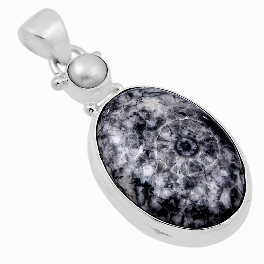 15.02cts natural black colus fossil oval pearl sterling silver pendant n29343