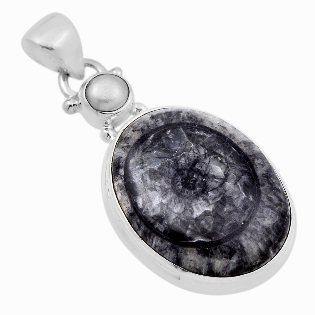 14.45cts natural black colus fossil oval pearl sterling silver pendant n29345
