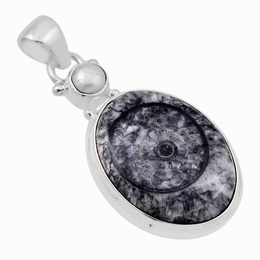 13.51cts natural black colus fossil pearl 925 sterling silver pendant n29349
