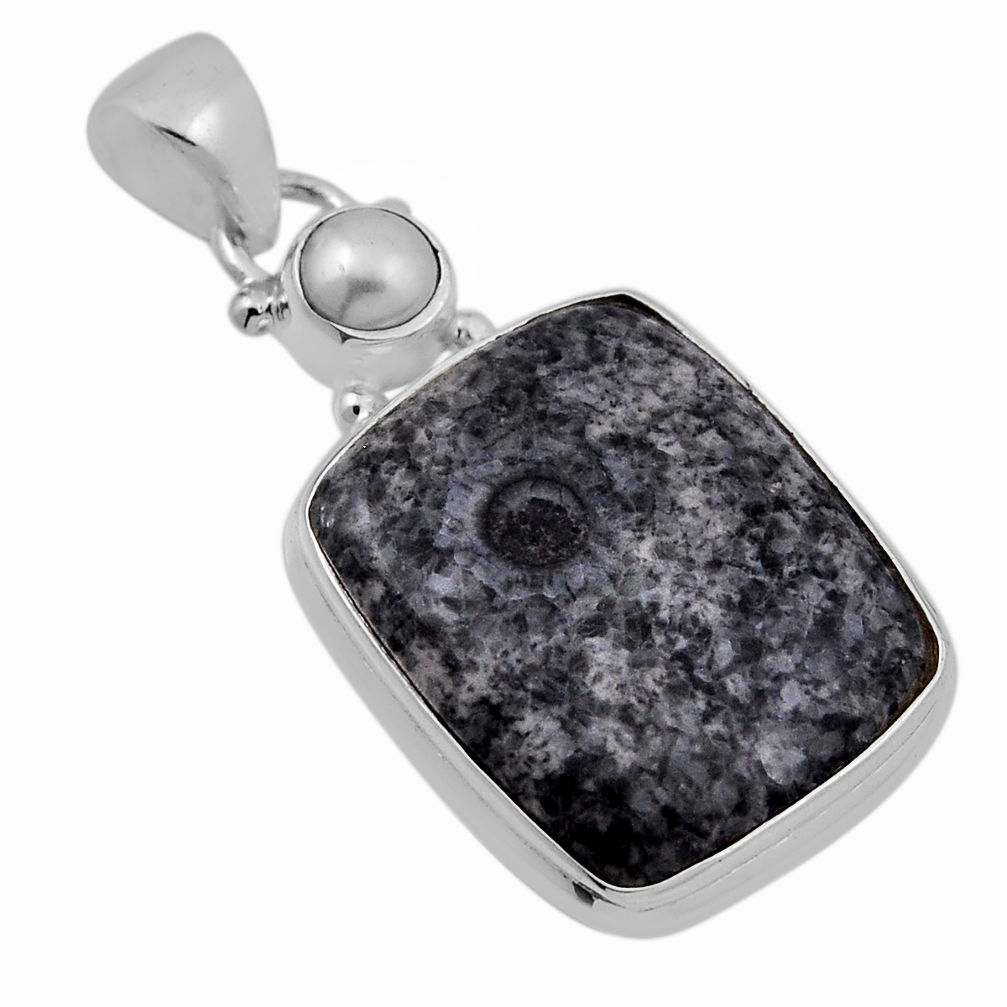 13.99cts natural black colus fossil pearl 925 sterling silver pendant n29356