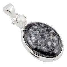 15.55cts natural black colus fossil pearl 925 sterling silver pendant y47173