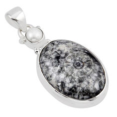 15.02cts natural black colus fossil pearl 925 sterling silver pendant y47180