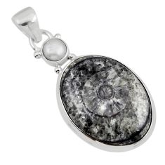 14.47cts natural black colus fossil pearl 925 sterling silver pendant y47541