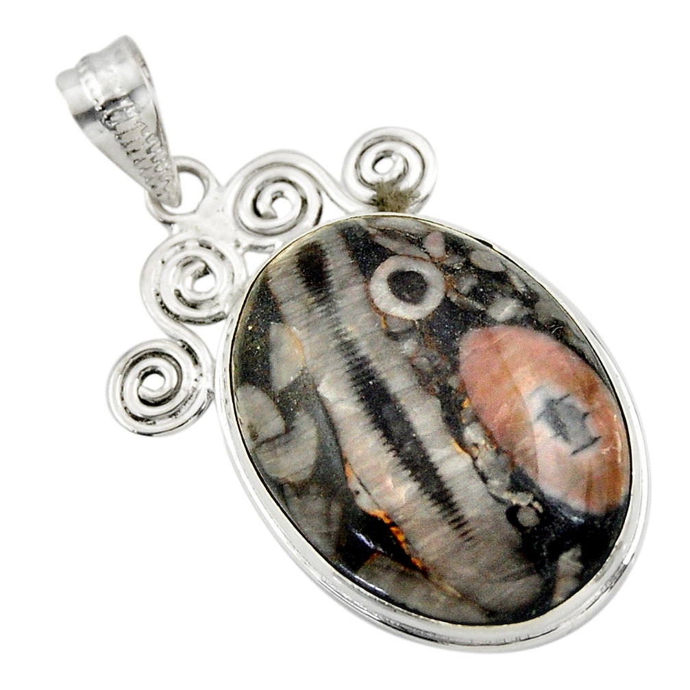 Clearance Sale- 22.44cts natural black crinoid fossil 925 sterling silver pendant jewelry r32054