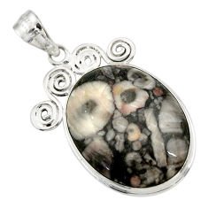 22.59cts natural black crinoid fossil 925 sterling silver pendant jewelry r32057