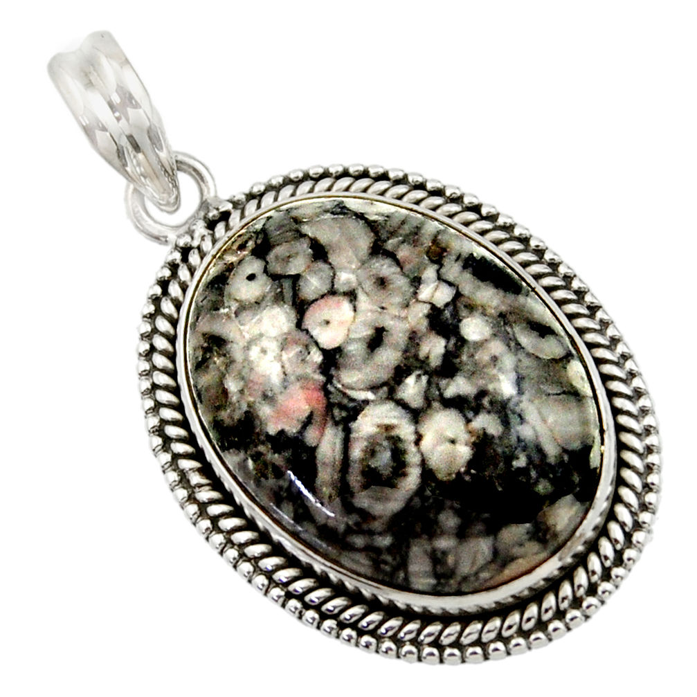 29.78cts natural black crinoid fossil 925 sterling silver pendant jewelry r41642