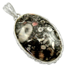 27.08cts natural black crinoid fossil 925 sterling silver pendant jewelry r41643